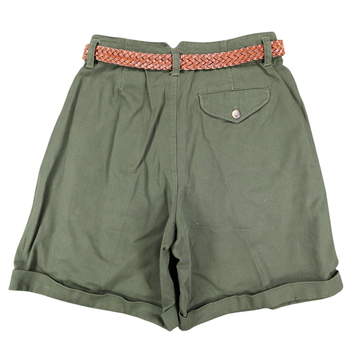 B. Bronson Pleated Shorts Womens 9/10 Vintage 90s Olive Green Cotton With Belt - take2supply