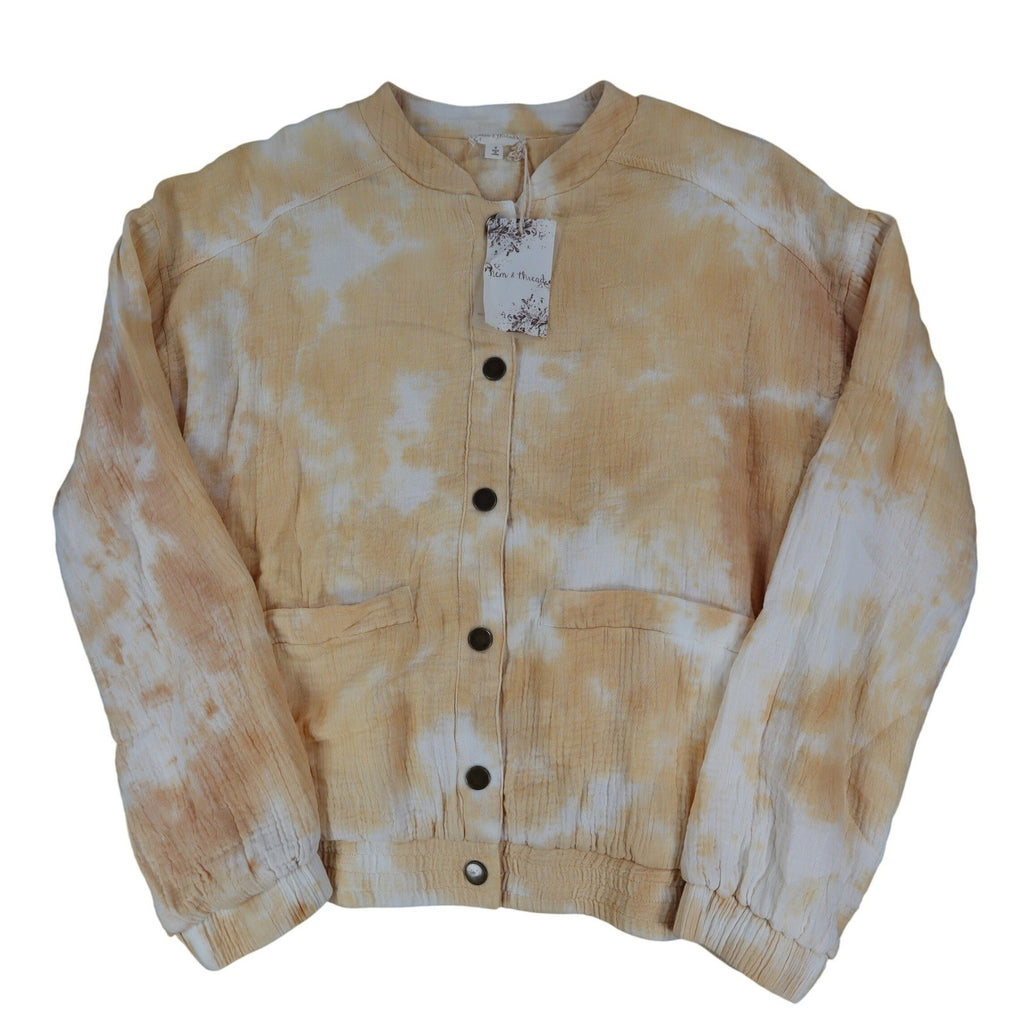 Hem & Thread Womens S Tan Cream Tie Dye Cotton Gauze Snap Bomber Jacket NWT - take2supply