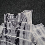 Tribal Cold Shoulder Top Womens Small Gray White Tie Dye Rayon Stretch V-Neck - take2supply