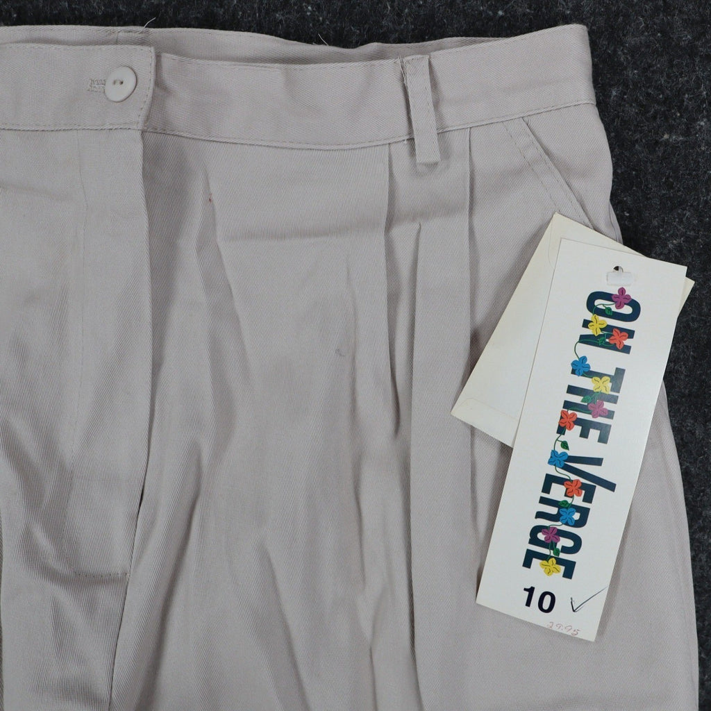 On The Verge Pleated Shorts Women 10 Vintage 90s Beige Cotton Made in USA NWT - take2supply