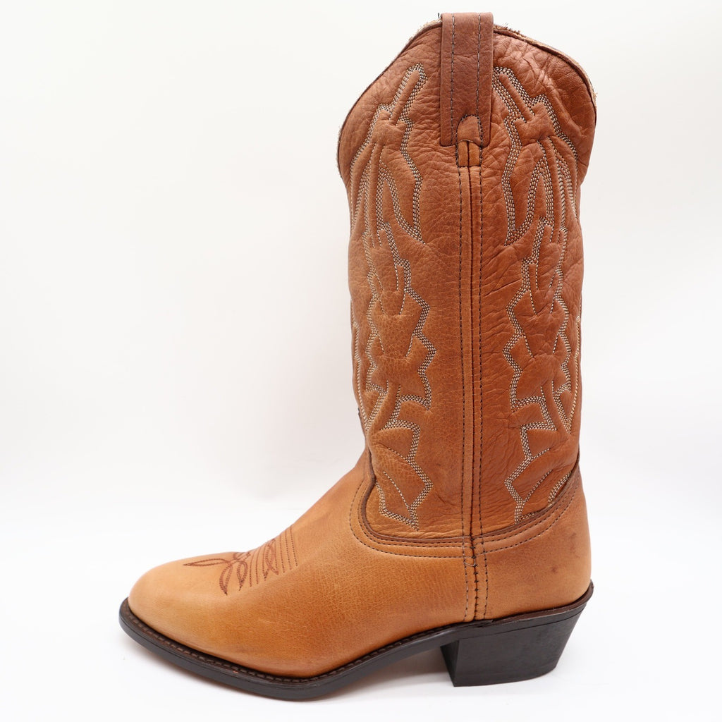 American West Trading Cowboy Boots Mens 9 D Walnut Deertan Leather Made in USA - take2supply