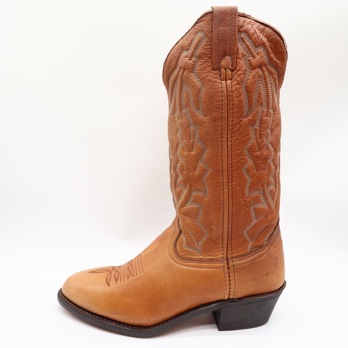 American West Trading Cowboy Boots Mens 9 D Walnut Deertan Leather Made in USA - take2supply