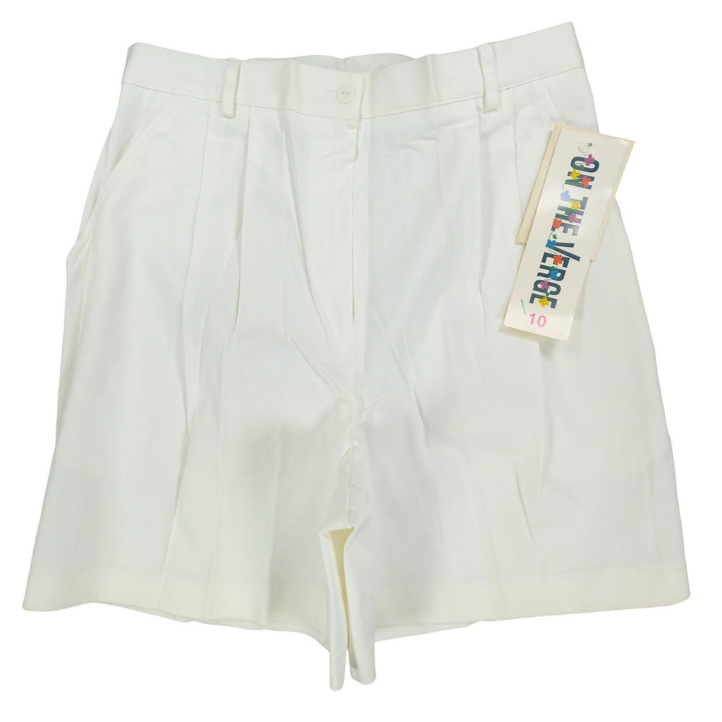 ON THE VERGE Vintage 90s Pleated Shorts Women 10 White Cotton Blend NWT USA - take2supply