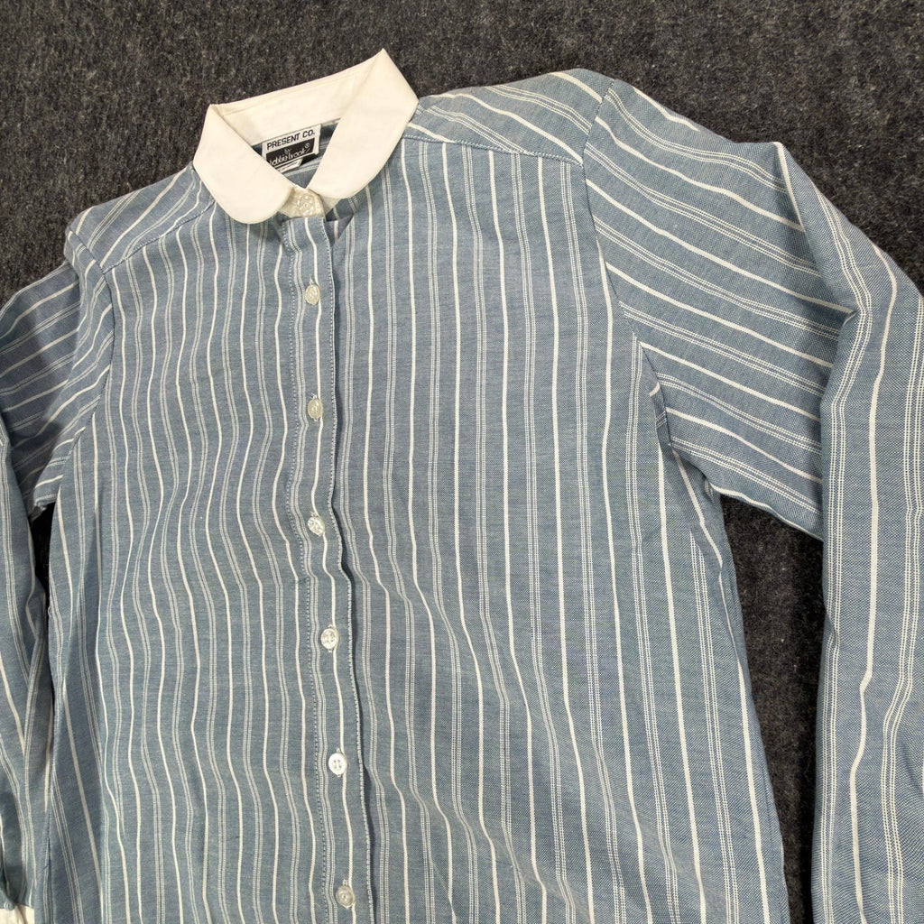 Bobbie Brooks Vintage 80s Striped Blouse Womens 5/6 Blue Cotton Blend NWT - take2supply