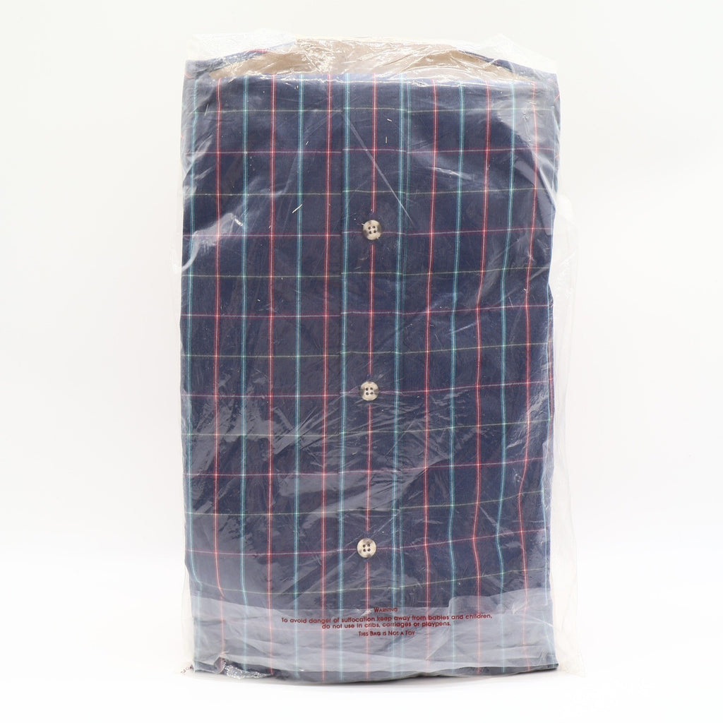 Career Club Plaid Button Down Shirt Mens XL Vintage 80s Navy Poly Cotton USA NOS - take2supply