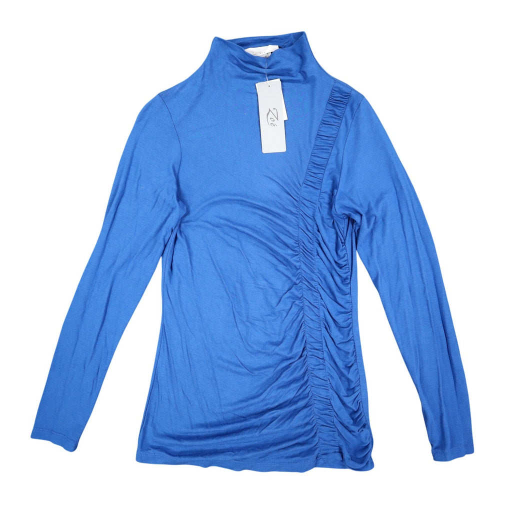 Zoé Ruched Mock Neck Top Womens P/S Blue Rayon Stretch Long Sleeve Canada NWT - take2supply