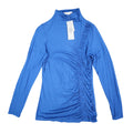 Zoé Ruched Mock Neck Top Womens P/S Blue Rayon Stretch Long Sleeve Canada NWT - take2supply