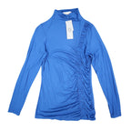 Zoé Ruched Mock Neck Top Womens P/S Blue Rayon Stretch Long Sleeve Canada NWT - take2supply