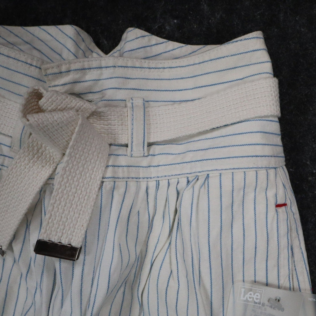 Lee Melbourne Skirt Shorts Girls 8 Vintage 90s White Blue Stripe Paperbag Waist - take2supply