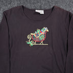 Peanut Butter & Jelly Women XL Brown Cotton Christmas Sleigh Long Sleeve Top - take2supply