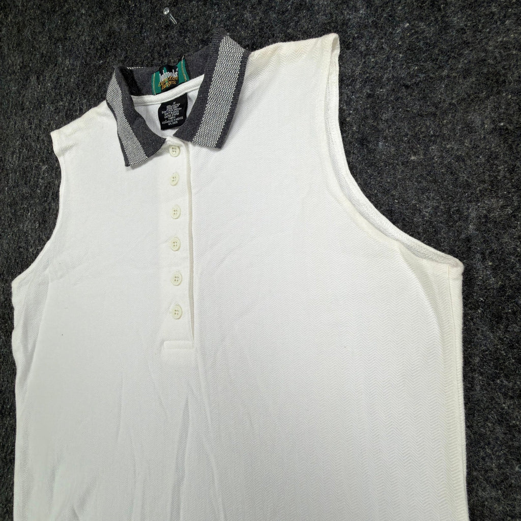 Dunbrooke Vintage Sleeveless Polo Top Womens M White Cotton Herringbone NWT - take2supply