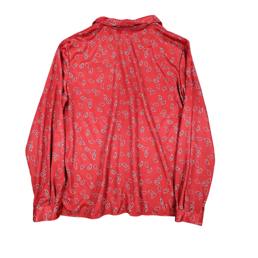 Nikki Blouse Womens 14 Vintage 90s Rust Red Paisley Polyester Button Up Shirt - take2supply