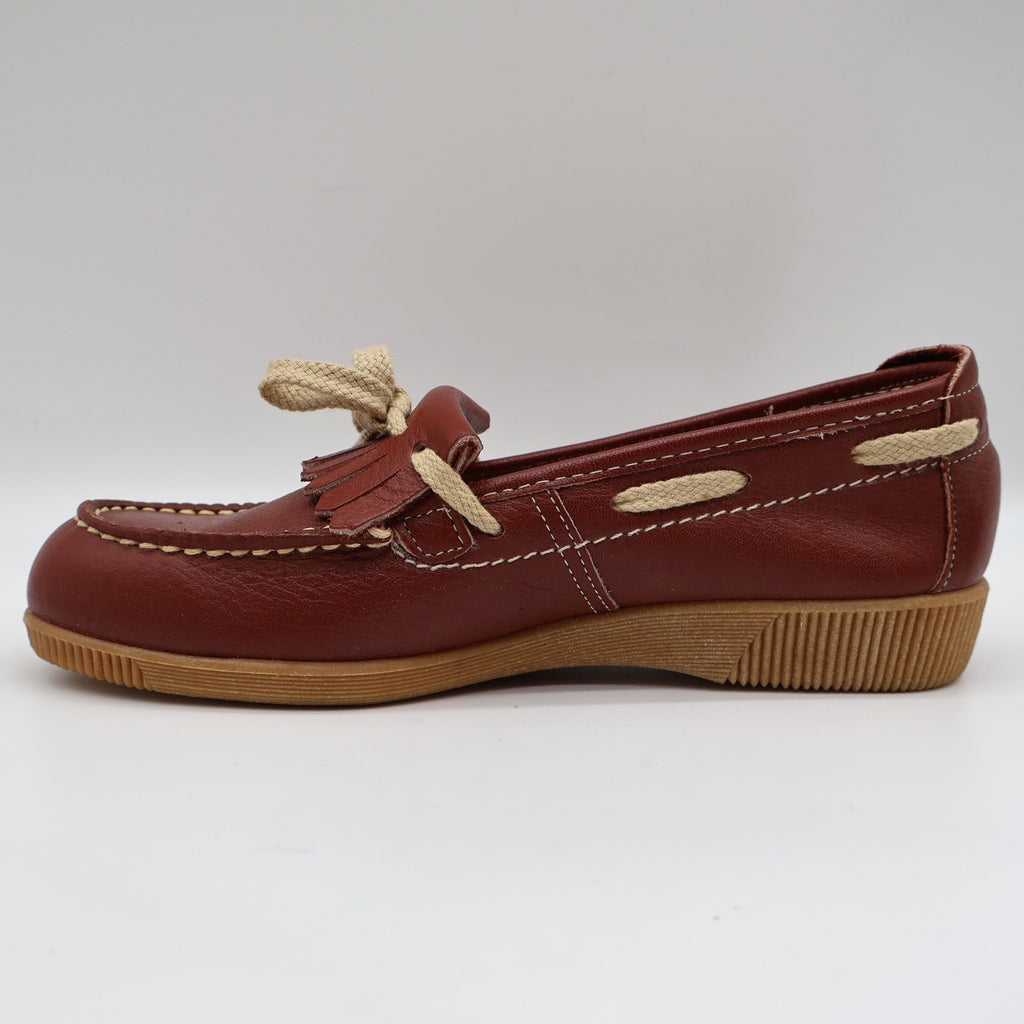 Dashers Kiltie Loafers Kids Size 3 C Vintage Burgundy Leather Shoes Deadstock - take2supply