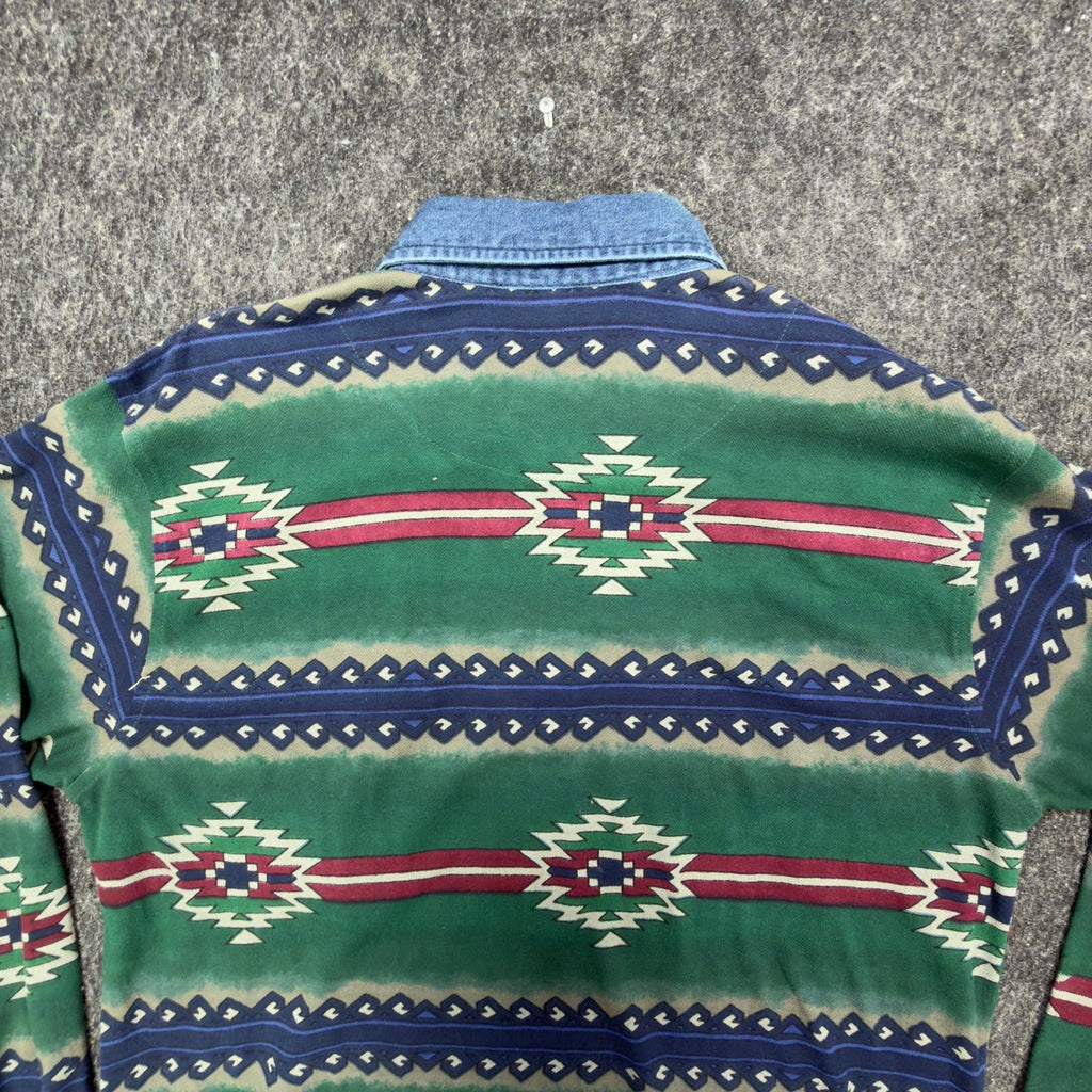 Cumberland Outfitters Vintage 90s Aztec Polo Mens Medium Green Cotton Denim C411 - take2supply