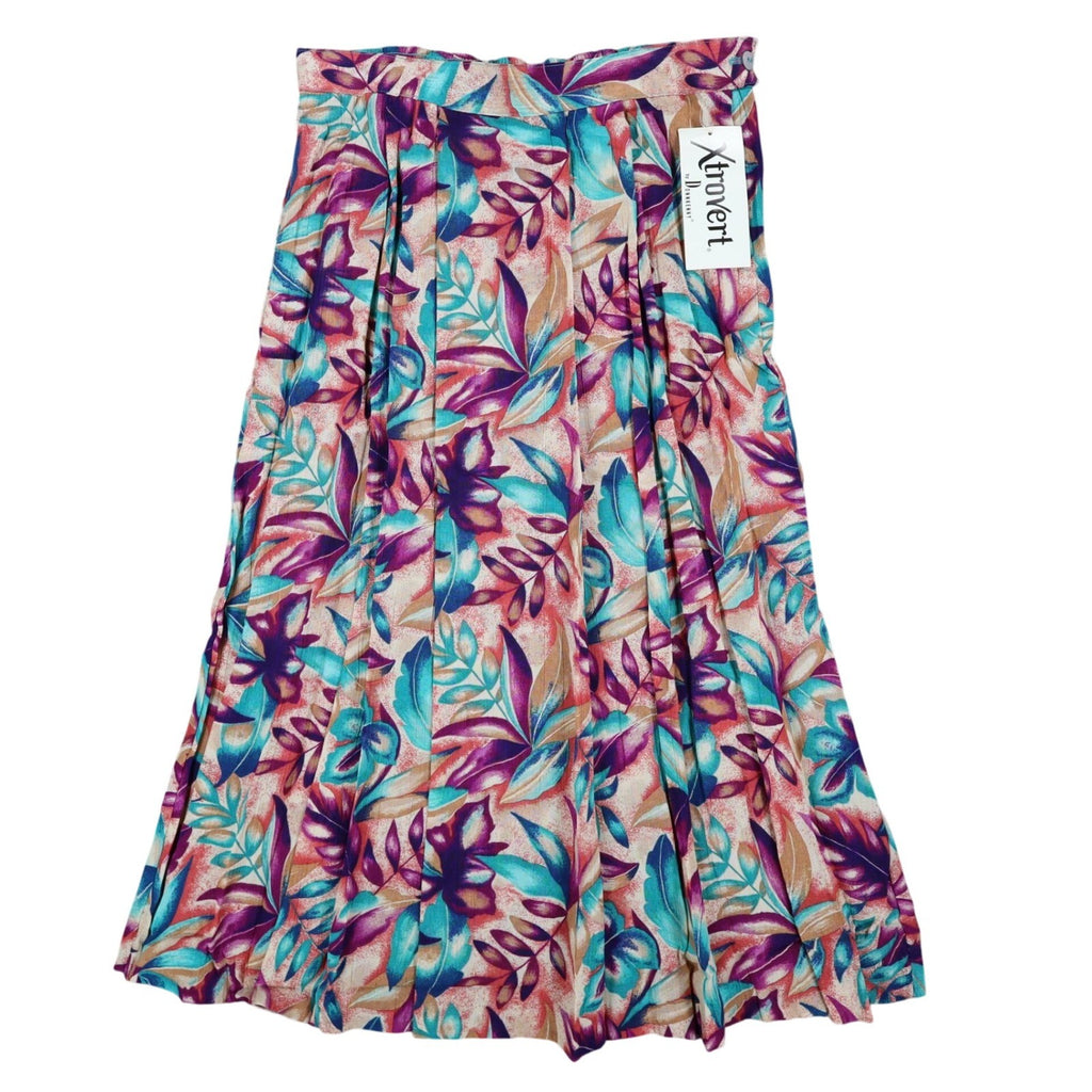 Xtrovert Skirt Womens 10 Vintage 90s Rayon Tropical Floral Pleated Midi USA NEW - take2supply