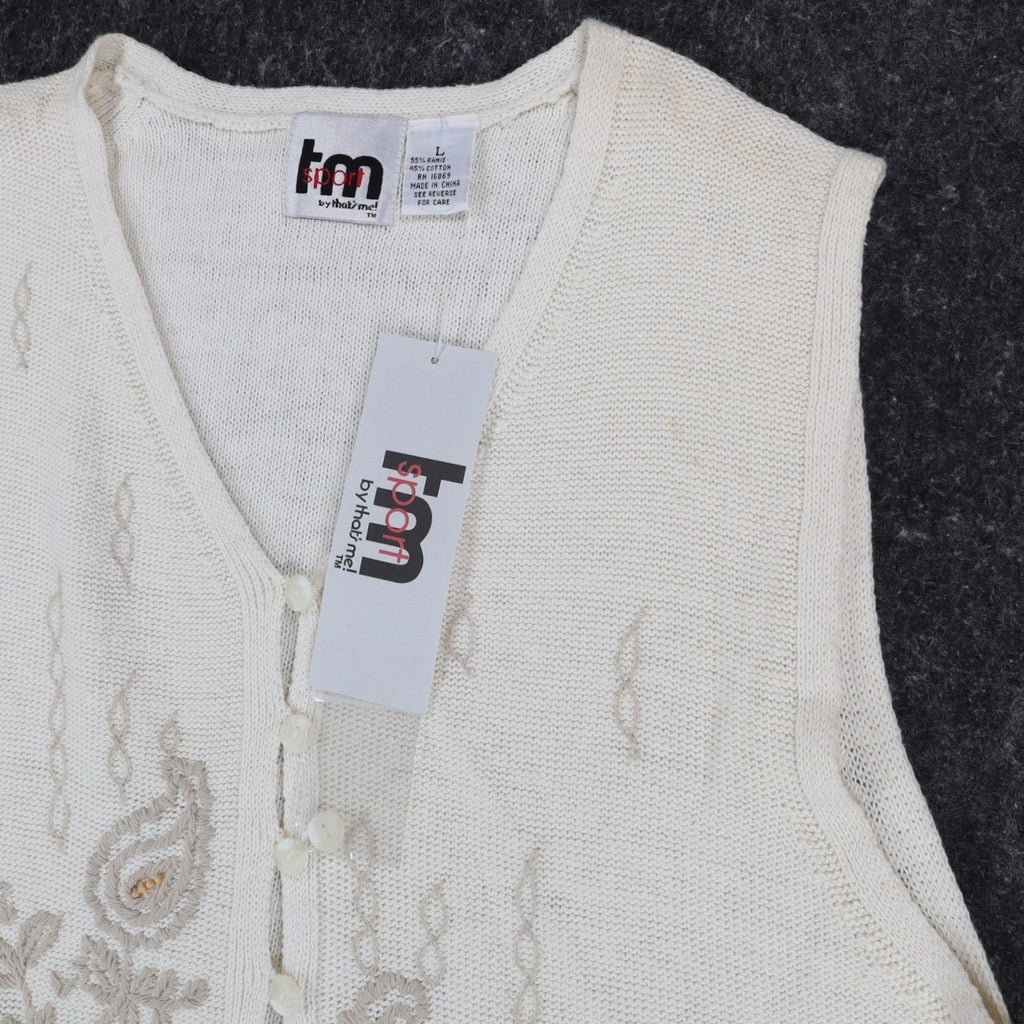 tm sport by that's me! Knit Vest Women Large NWT Vintage Y2K Cream Ramie Cotton - take2supply