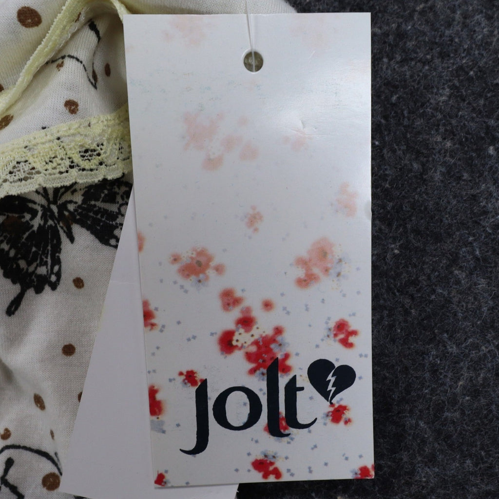 Jolt One Shoulder Top Womens Medium NWT Butterfly Print Ruffle Lace Trim Cream - take2supply