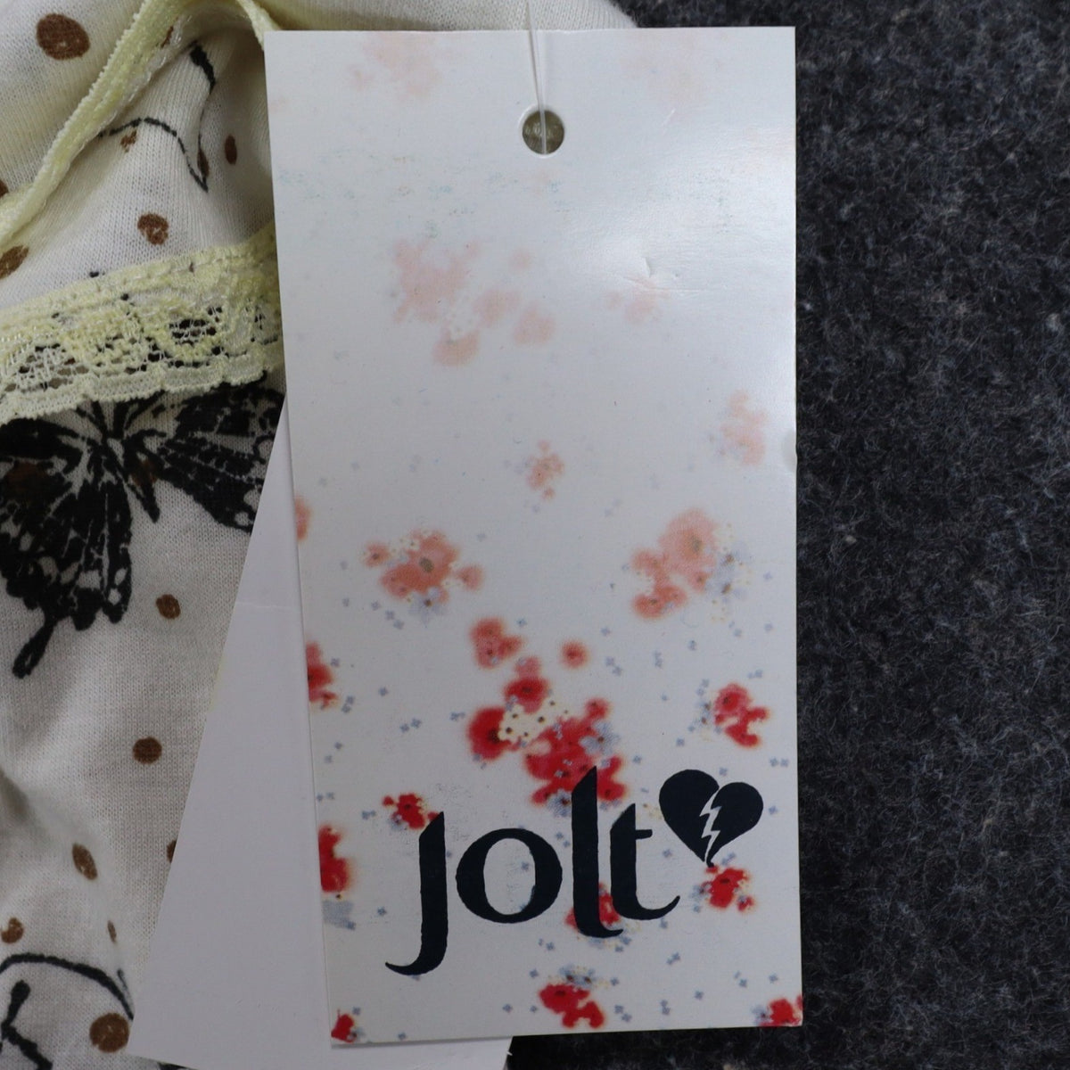 Jolt One Shoulder Top Womens Medium NWT Butterfly Print Ruffle Lace Trim Cream - take2supply