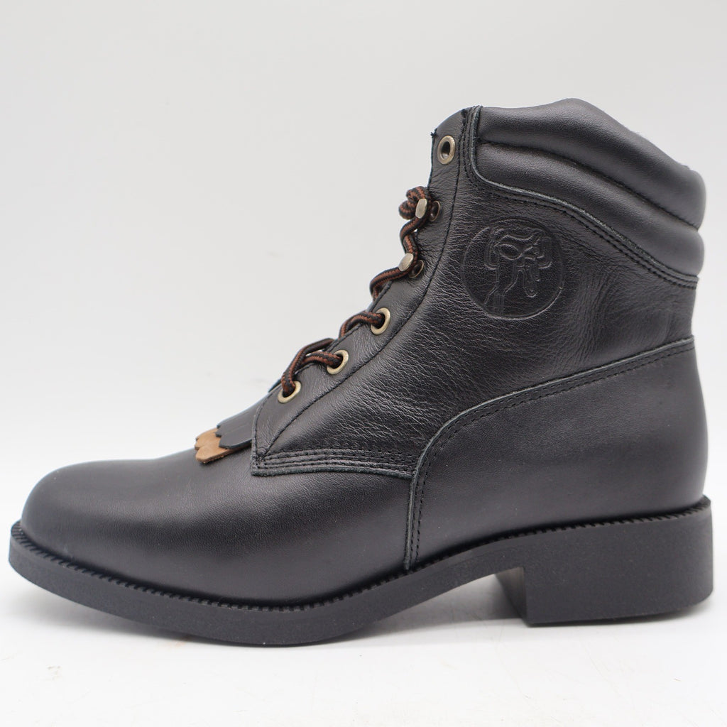 American West Saddle Brand Kiltie Boots Womens 7.5 Black Leather Vintage 2003 - take2supply