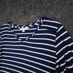Erin London Tunic Top Womens Medium Navy Blue White Striped Sharkbite Hem NWT - take2supply