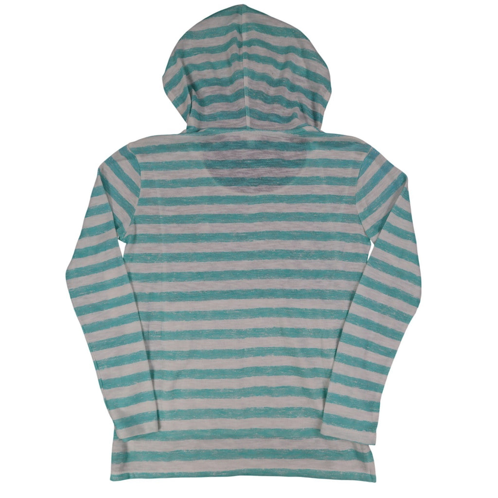 Tribal Jeans Womens M Aqua White Striped Lightweight Hooded Pullover Top NWT - take2supply