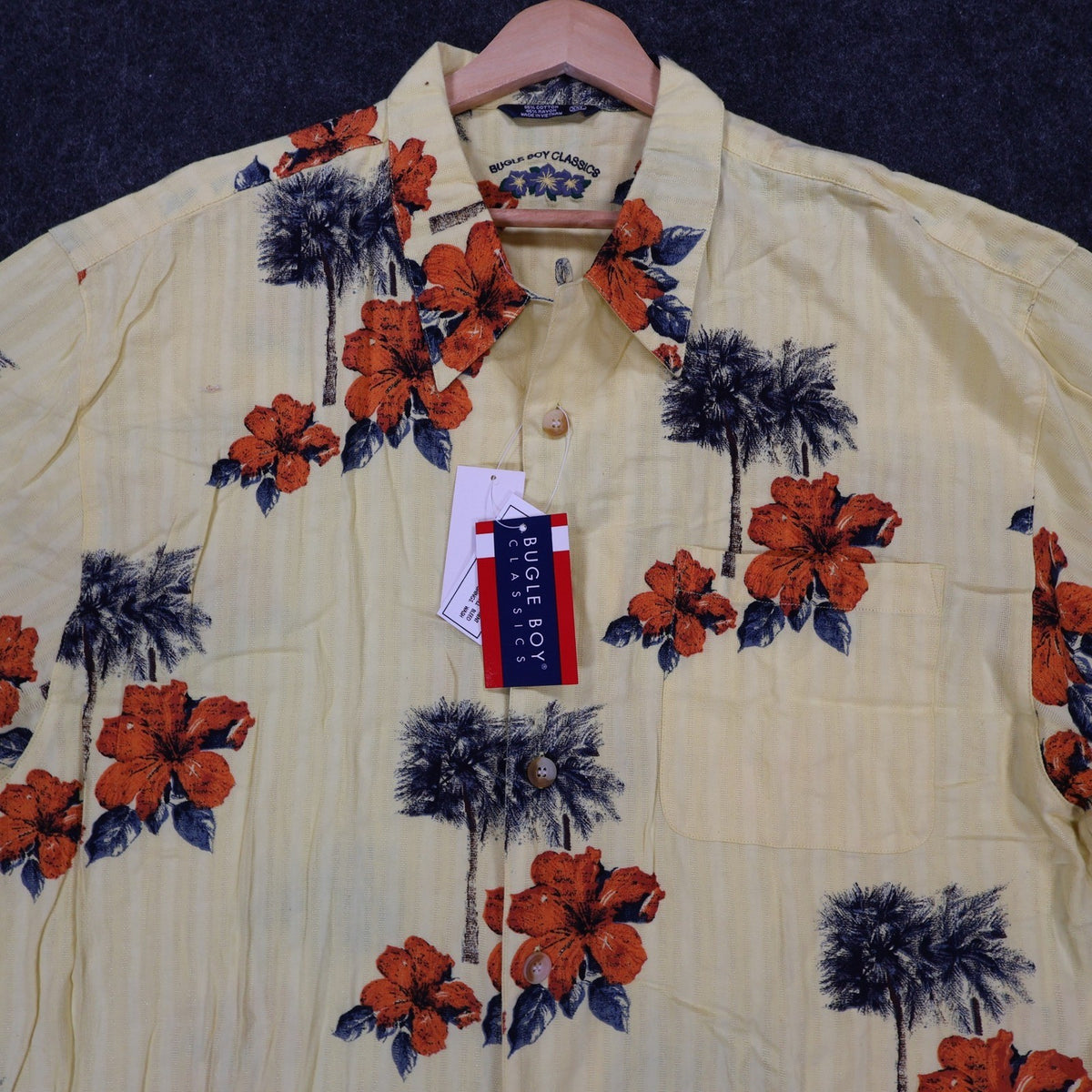 Bugle Boy Button Up Shirt Mens XXL Yellow Cotton Rayon Hawaiian Tropical Floral - take2supply