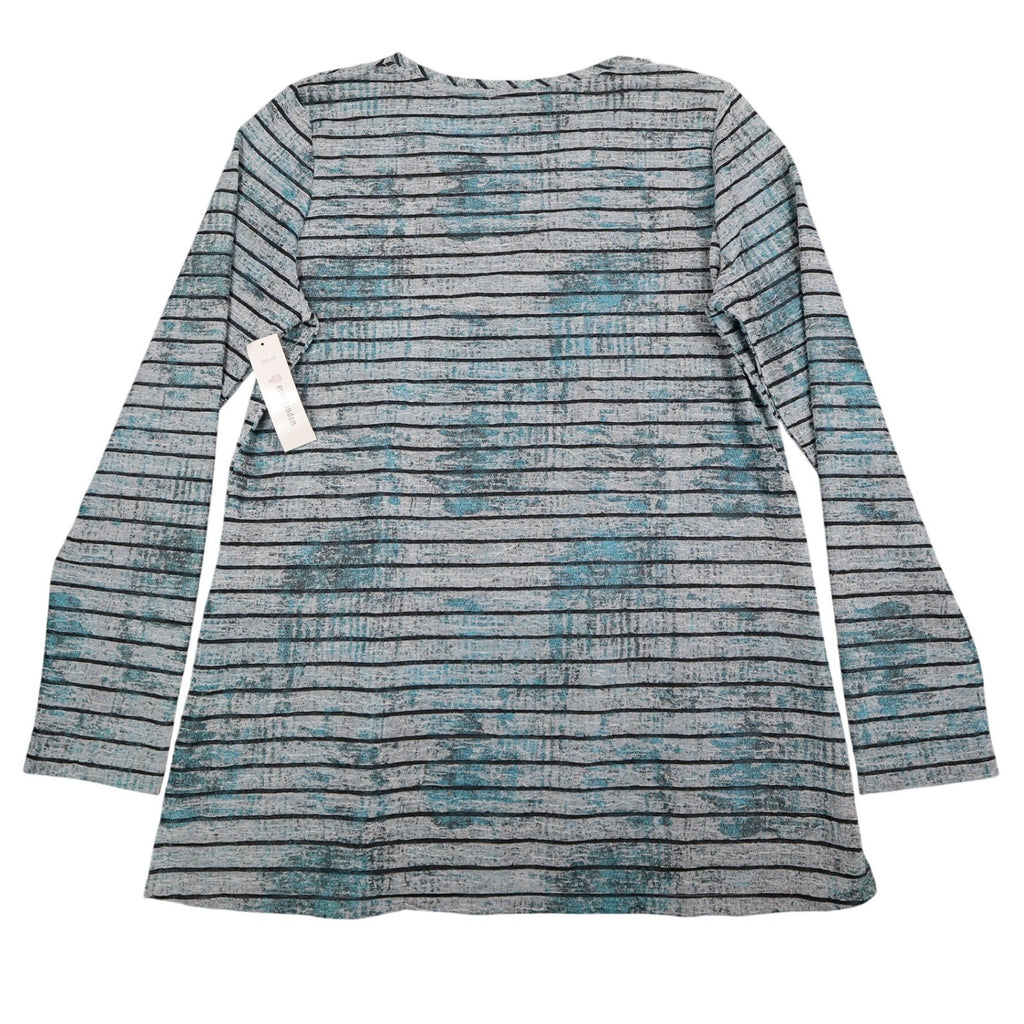 Erin London Top Womens L Blue Black Striped Textured Knit Long Sleeve NWT - take2supply