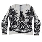 Pierri New York V-Neck Sweater Womens Size M Black White Embellished Baroque - take2supply