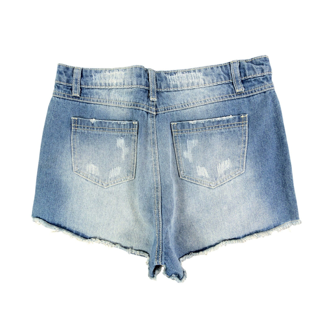 Blu Pepper Modern Embroidered Denim Shorts Womens Medium Blue Cotton NWT - take2supply