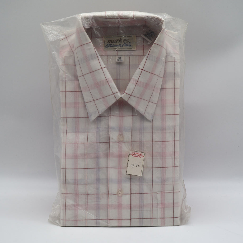 Mark VII Dress Shirt Mens 16 32/33 Vintage Deadstock White Red Blue Plaid - take2supply