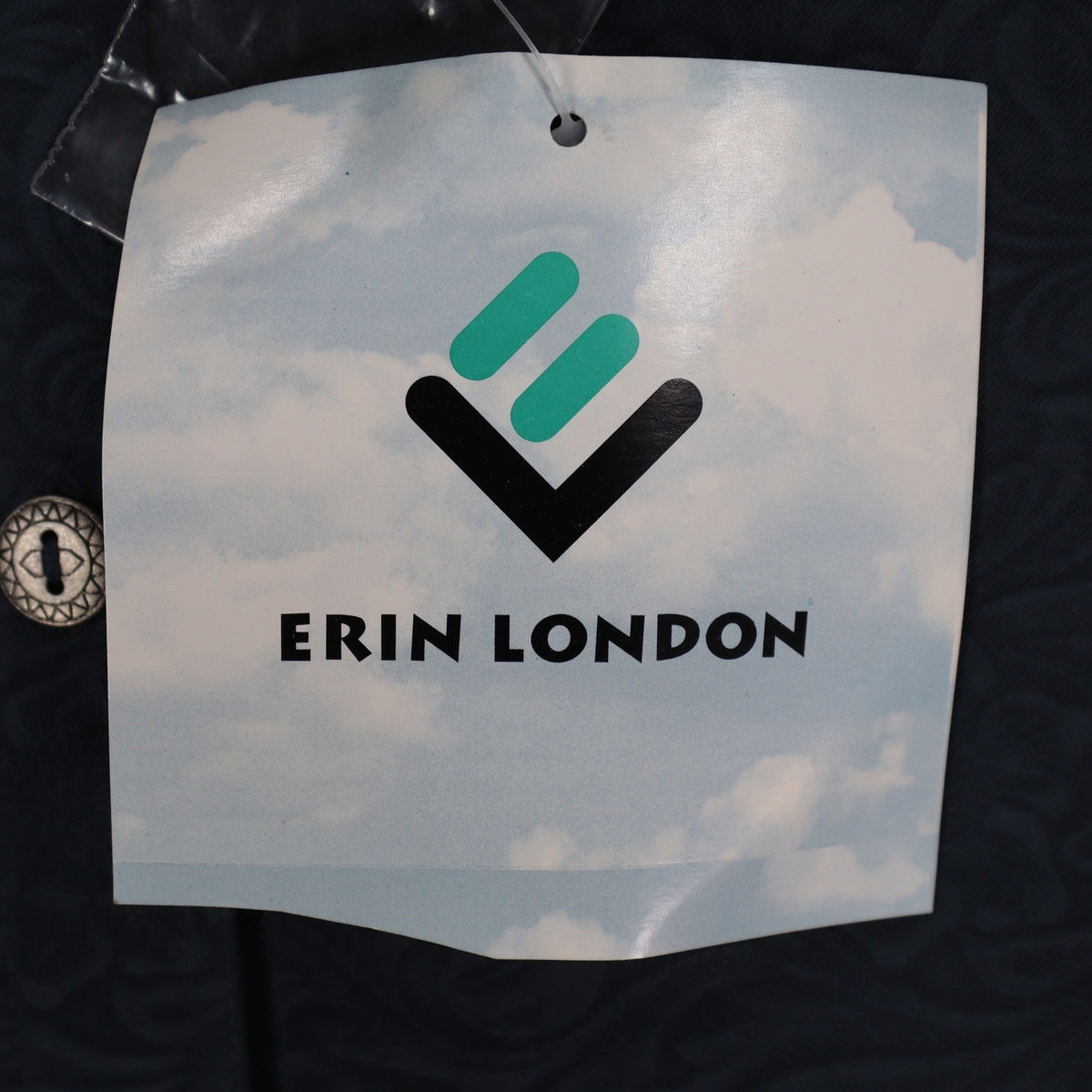 Erin London Women Small Blue Embossed Paisley Button Up Shirt Long Sleeve 81553 - take2supply