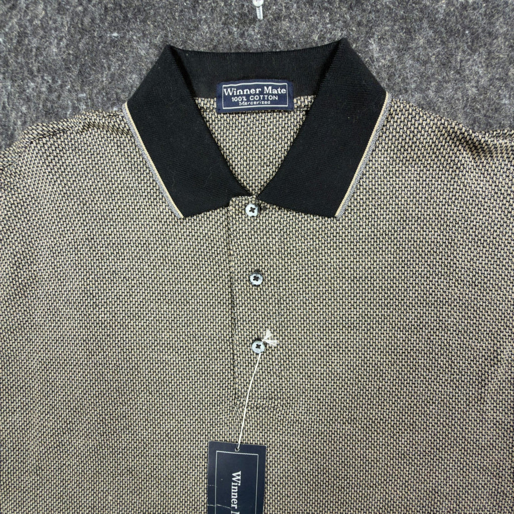Winner Mate Vintage 90s Knit Polo Shirt Mens M Tan Black Mercerized Cotton NWT - take2supply