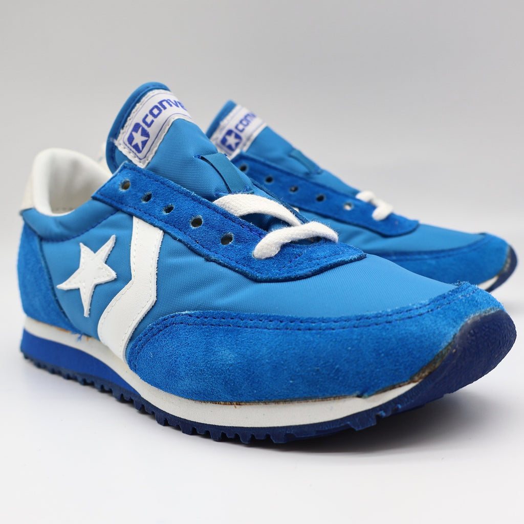 Converse Road Star Boys Size 3.5 Vintage 80s Blue White Nylon Suede Sneakers - take2supply