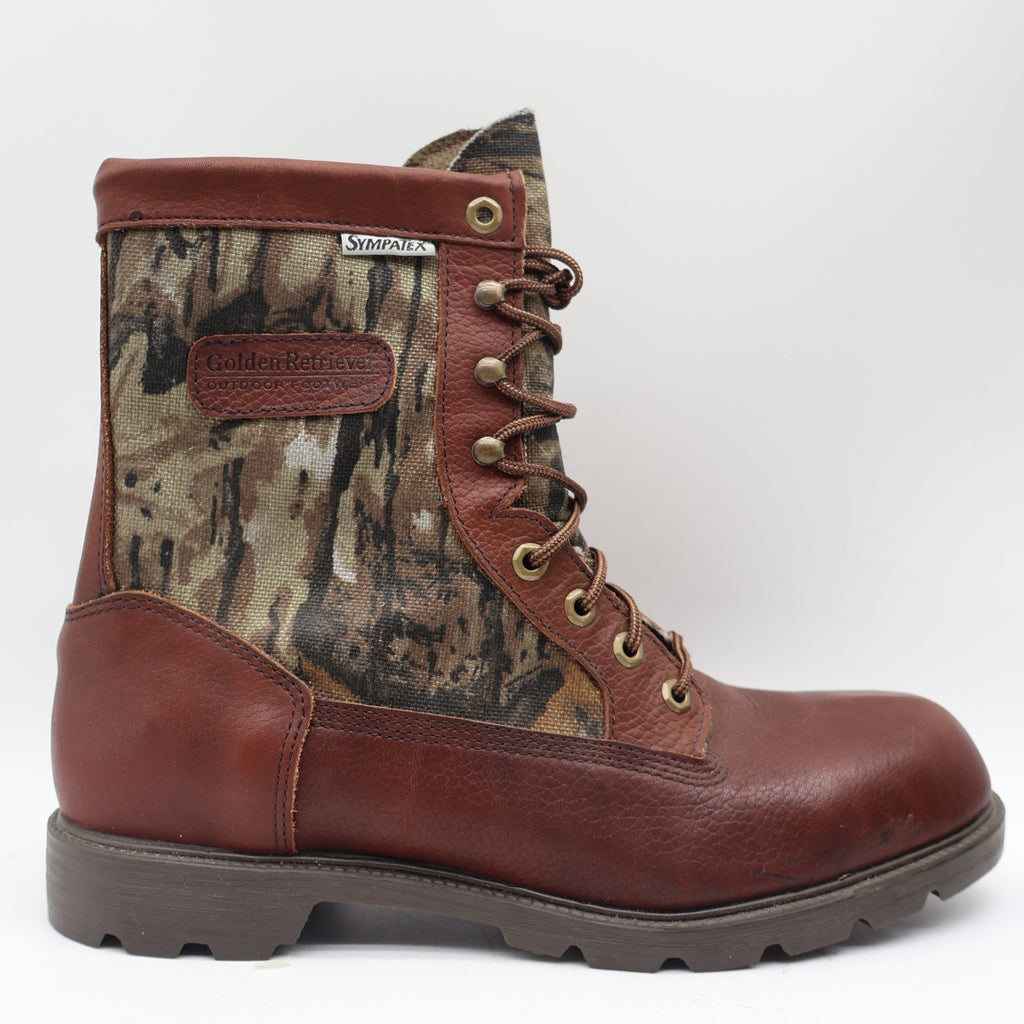 Golden Retriever Hunting Boots Mens 10.5 M Vintage USA Leather Camo Sympatex NEW - take2supply