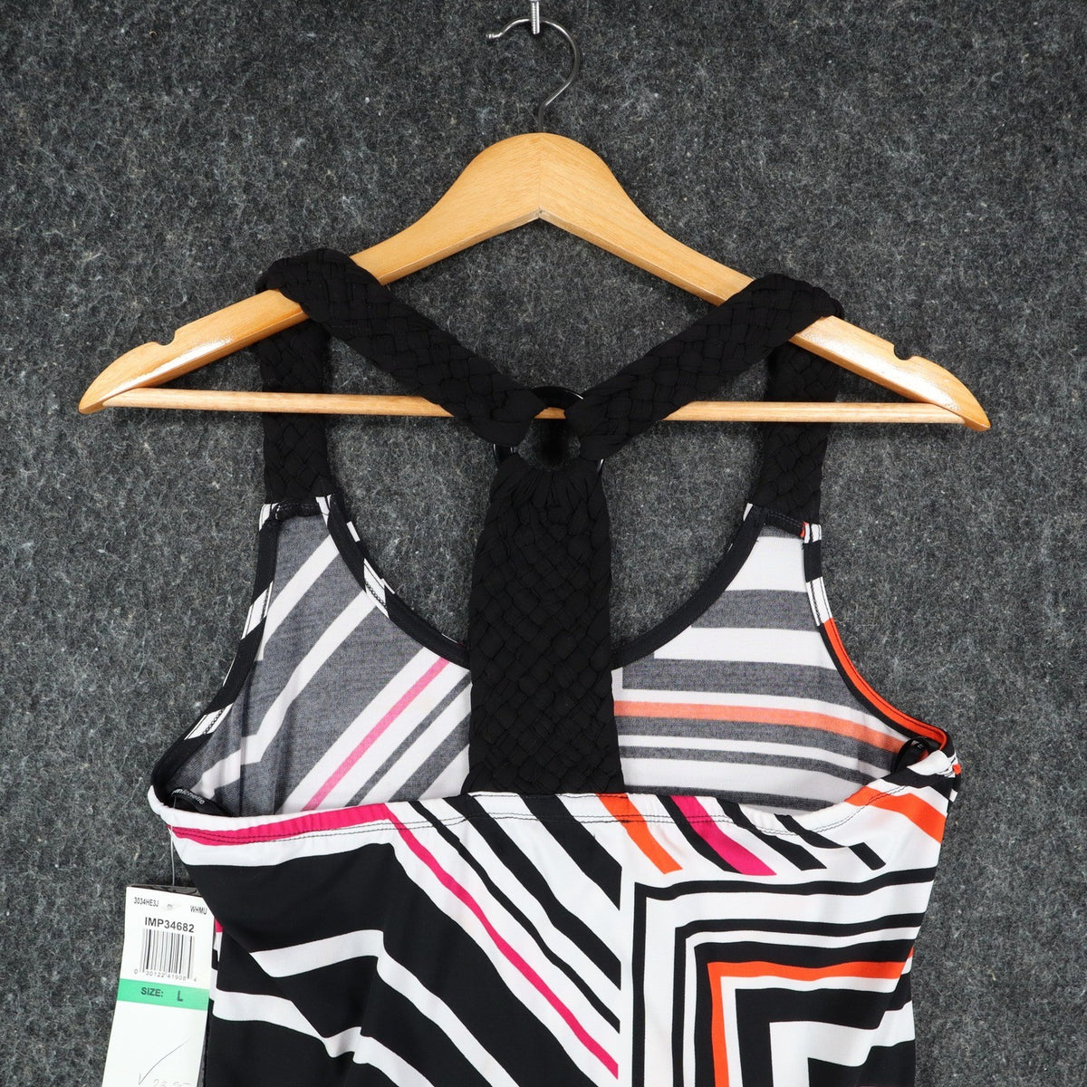 mymichelle Tank Top Womens Large Geometric Stripe Racerback Black Orange NWT - take2supply