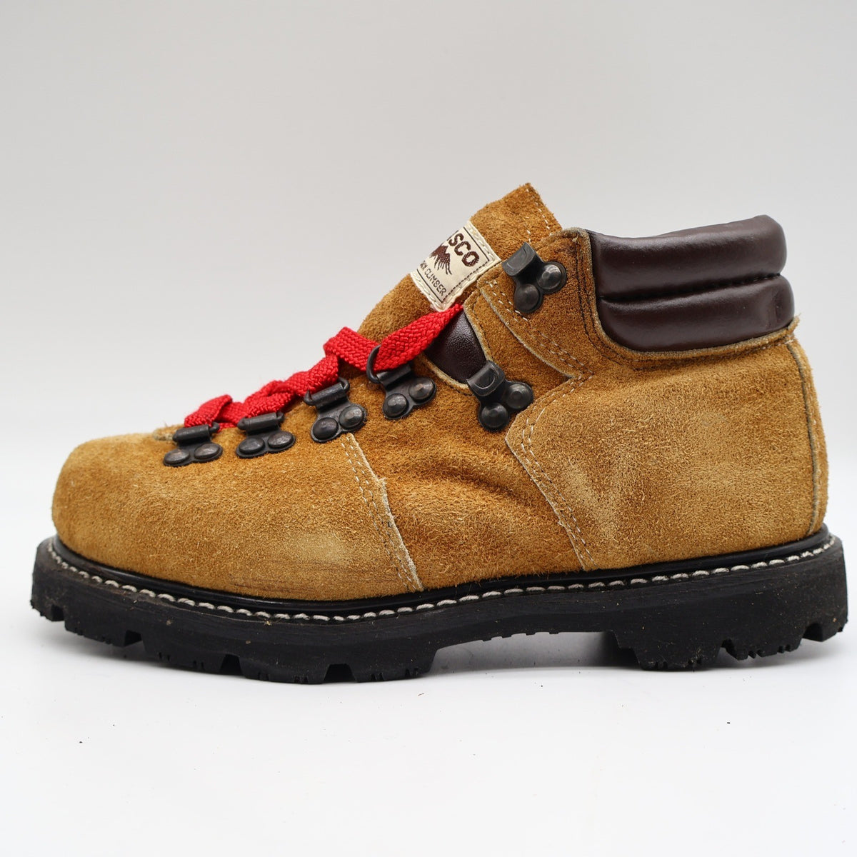 Lasco Mountain Climber Boots Size 4.5 Vintage Tan Suede Red Laces Deadstock - take2supply