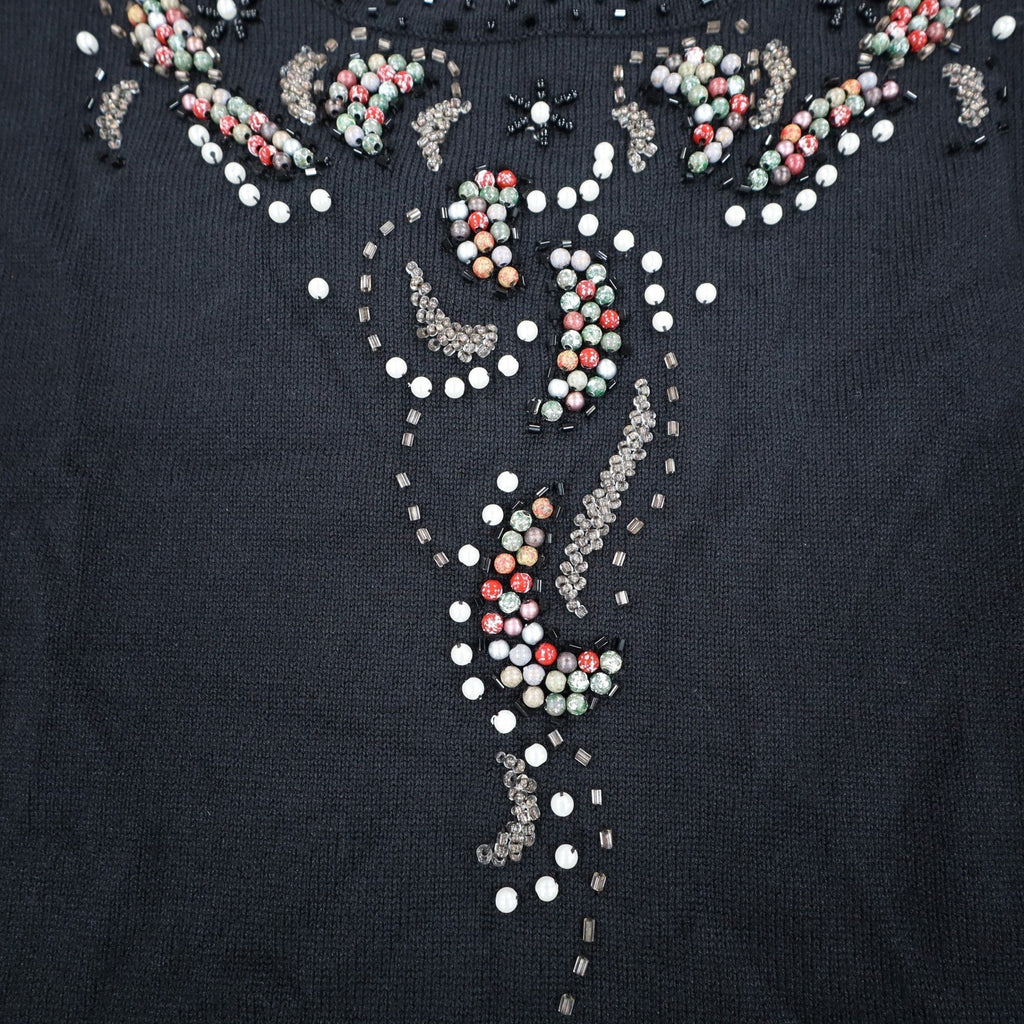 Carducci Beaded Embellished Top Womens Size S Black Rayon Blend 3/4 Sleeve NEW - take2supply