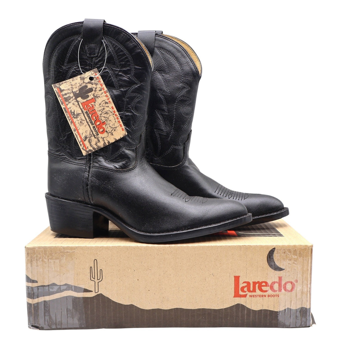 Laredo Western Boots Kids 3 Black Leather J-Toe Cowboy Boots 28-2210 New - take2supply
