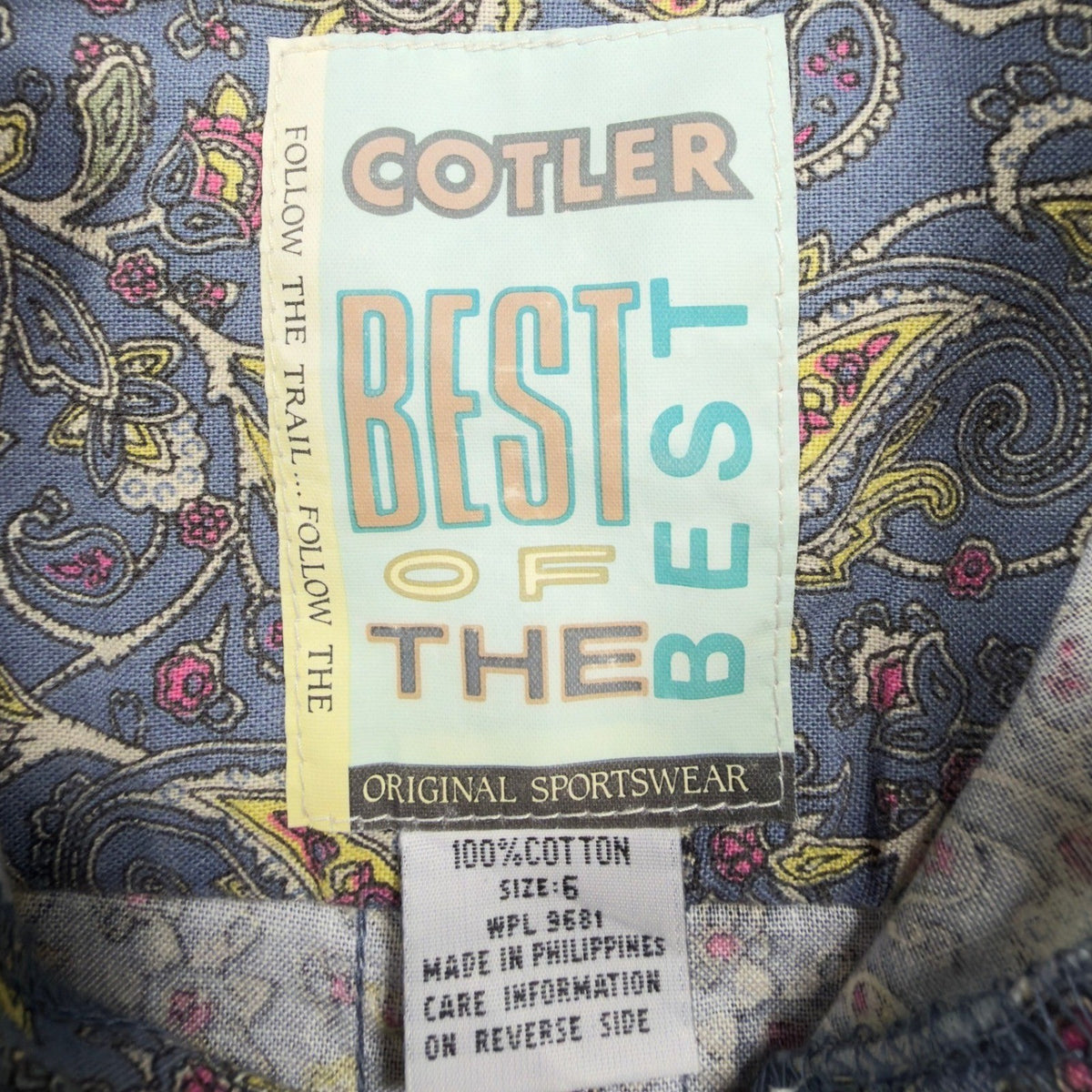 Cotler 90s Paisley Button Up Shirt Boys 6 Blue Cotton NWT Deadstock - take2supply