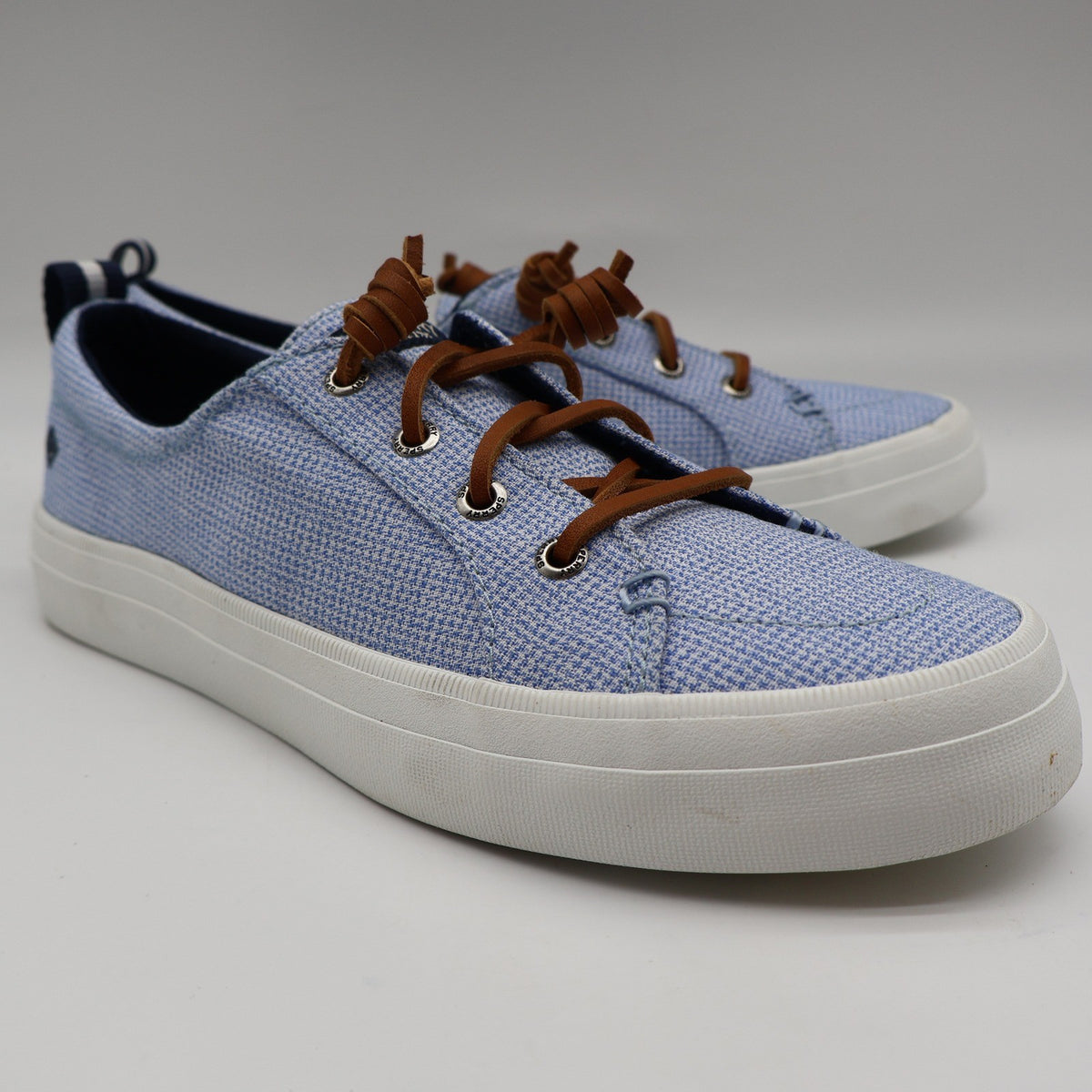 Sperry Crest Vibe Sneaker Womens 7.5 Blue Gingham Canvas Leather Lace STS85817 - take2supply