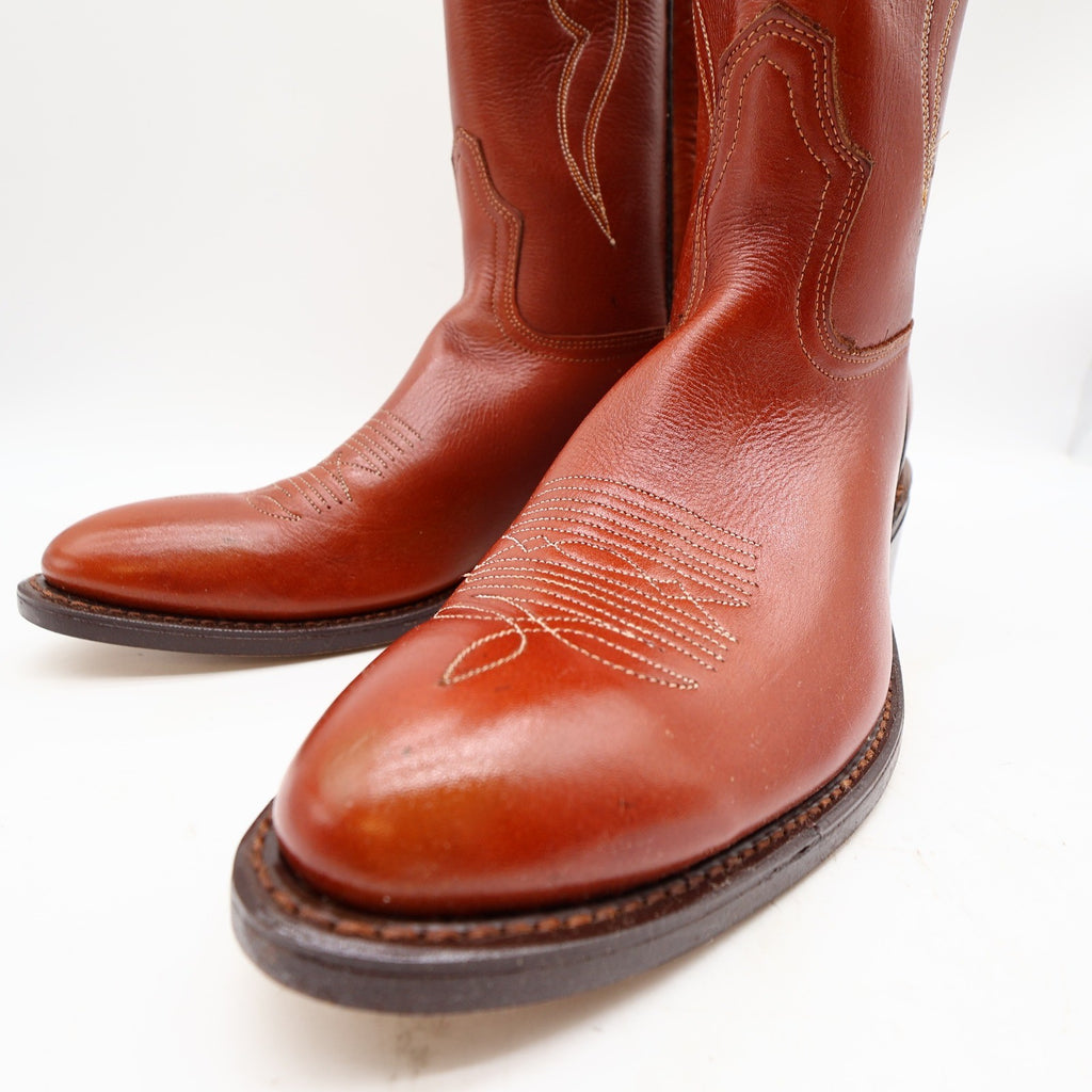 Acme Vintage Western Cowboy Boots Mens 9.5 D Cognac Leather New - take2supply