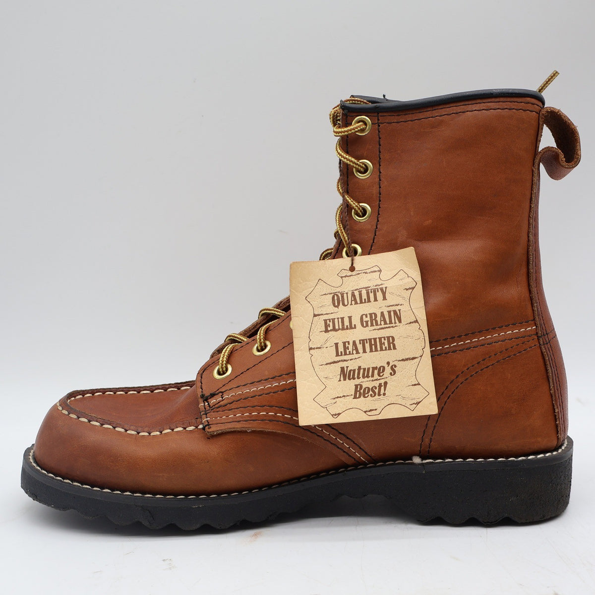 Tuff-Welt Work Boots Mens 7 Vintage Brown Full Grain Leather Moc Toe USA 332 - take2supply