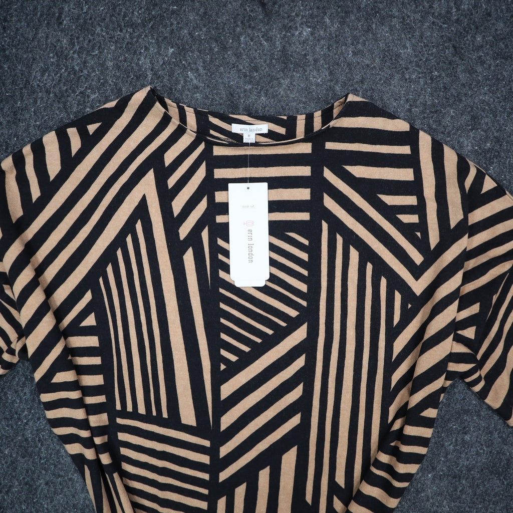 Erin London Top Womens Medium NWT Black Tan Geometric Dolman Sleeve Shirt - take2supply