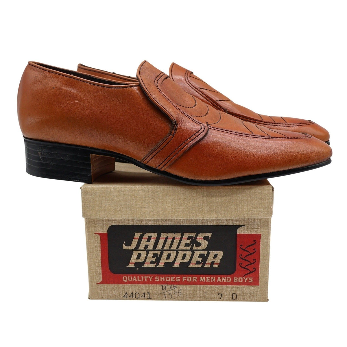 James Pepper Loafers Mens 7 D Vintage 70s Cognac Leather Deadstock USA 44041 - take2supply