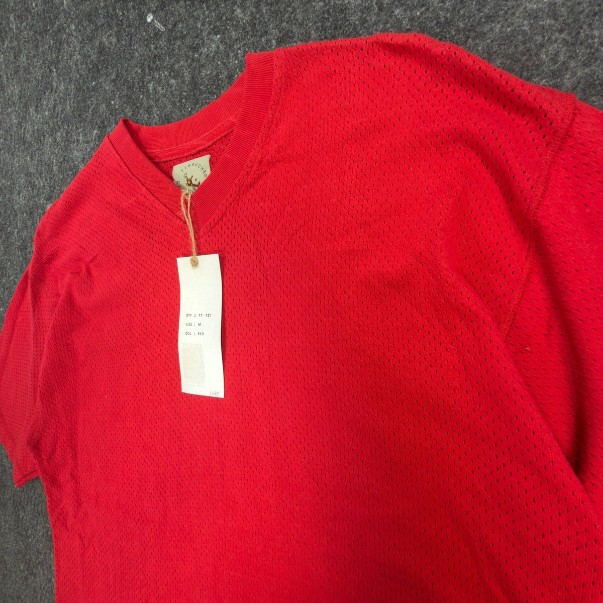 Ferruche V-Neck Shirt Mens M Red Cotton Mesh Knit Deadstock Y2K 17-121 - take2supply