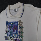 Sport Timer Floral Polo Shirt Womens XL Vintage 90s Cream Made in USA NEW - take2supply