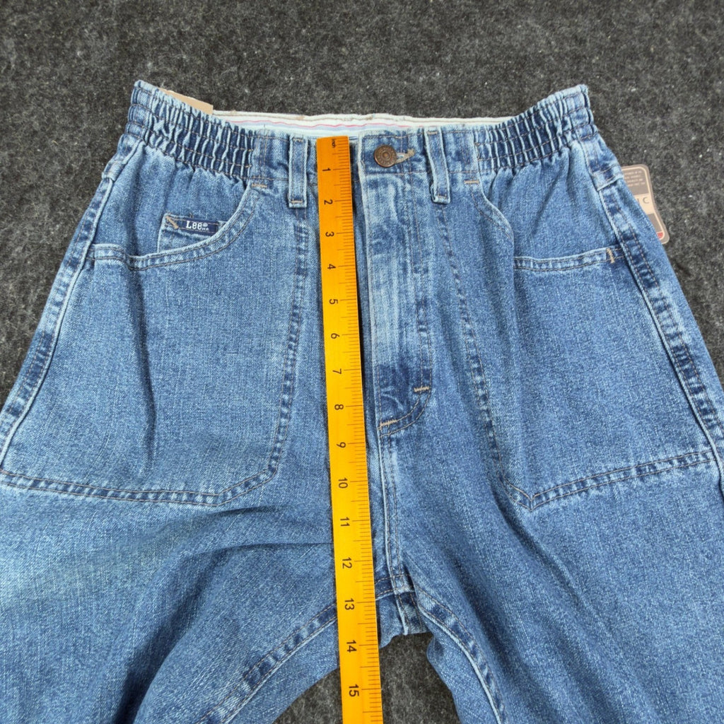Lee Vintage 90s Side Elastic Utility Jeans Womens 8 M Blue Denim Made in USA NWT - take2supply