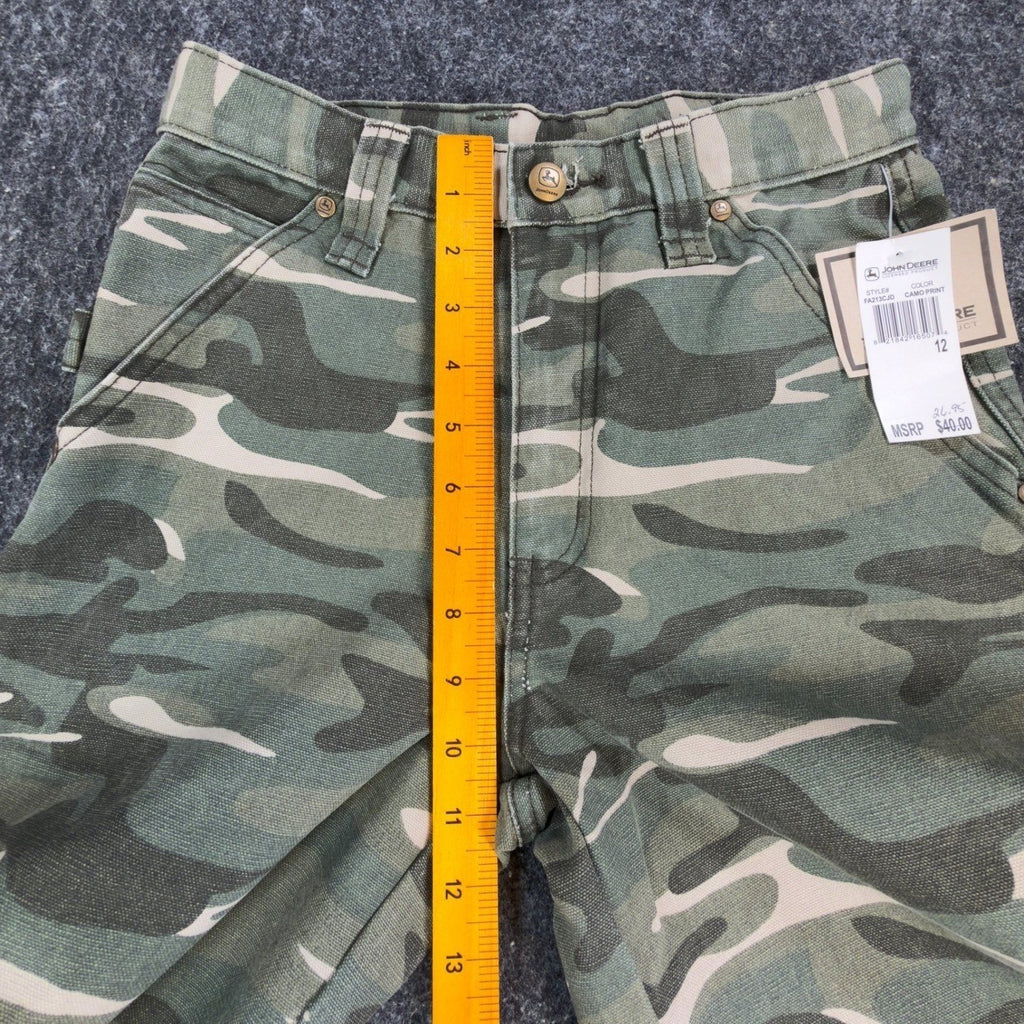 John Deere Carpenter Pants Boys 12 Y2K Camo Canvas Woodland Workwear Deadstock - take2supply