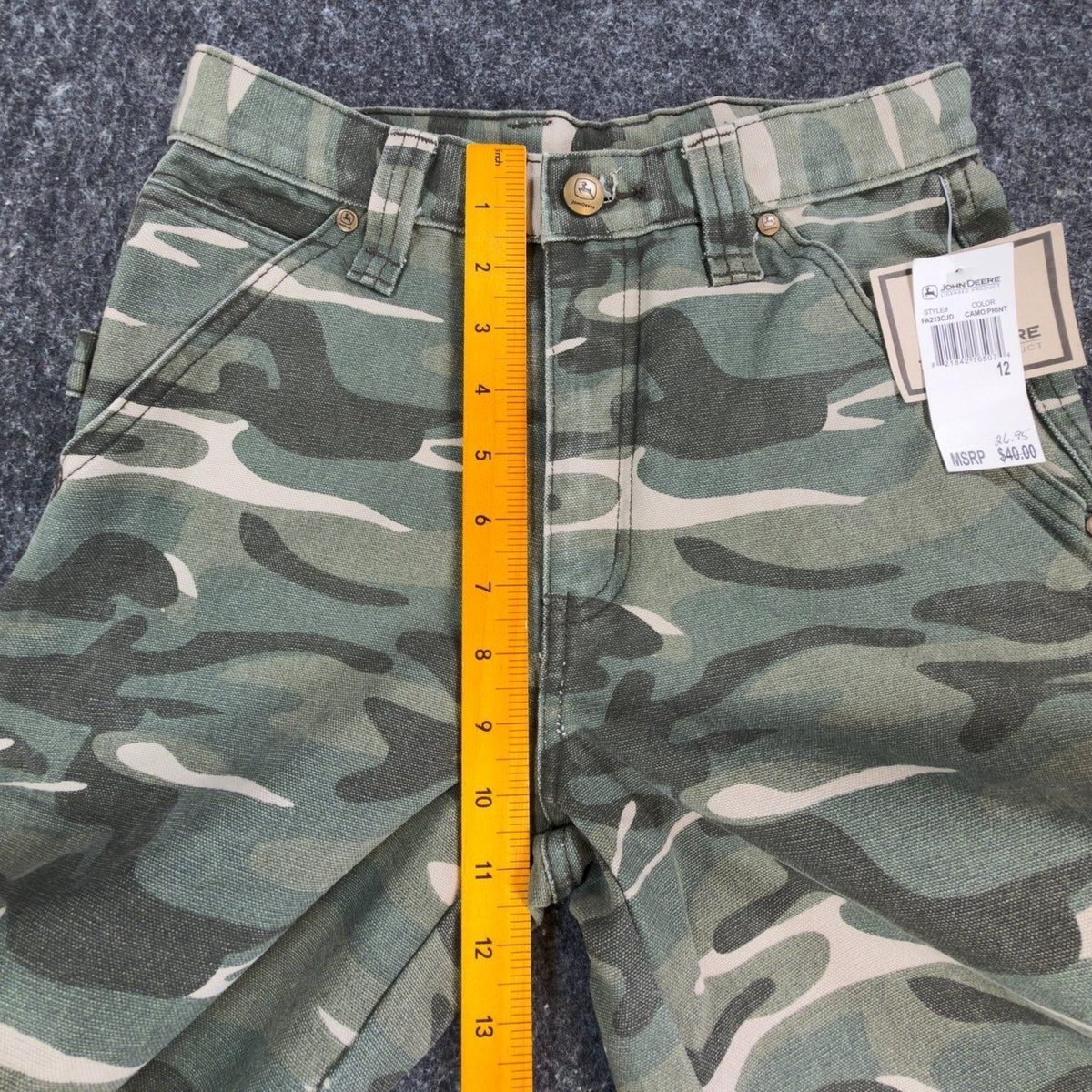 John Deere Carpenter Pants Boys 12 Y2K Camo Canvas Woodland Workwear Deadstock - take2supply