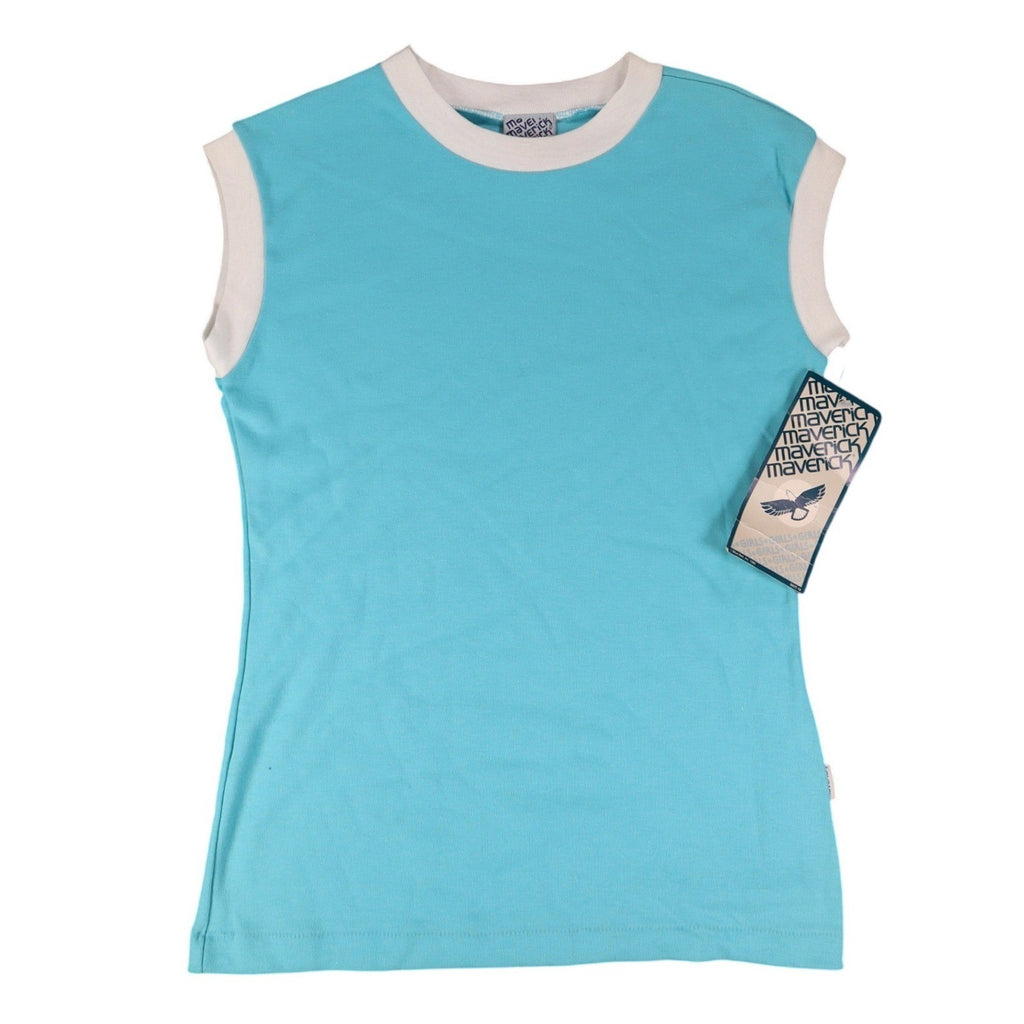 Maverick Vintage 80s Girls Large Aqua Blue Ringer Sleeveless T-Shirt NWT 1982 - take2supply